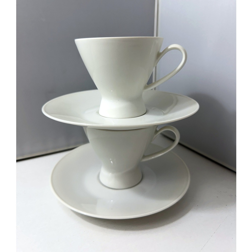Rosenthal Germany Tea Cup Saucer Set Minimalist White Porcelain MCM